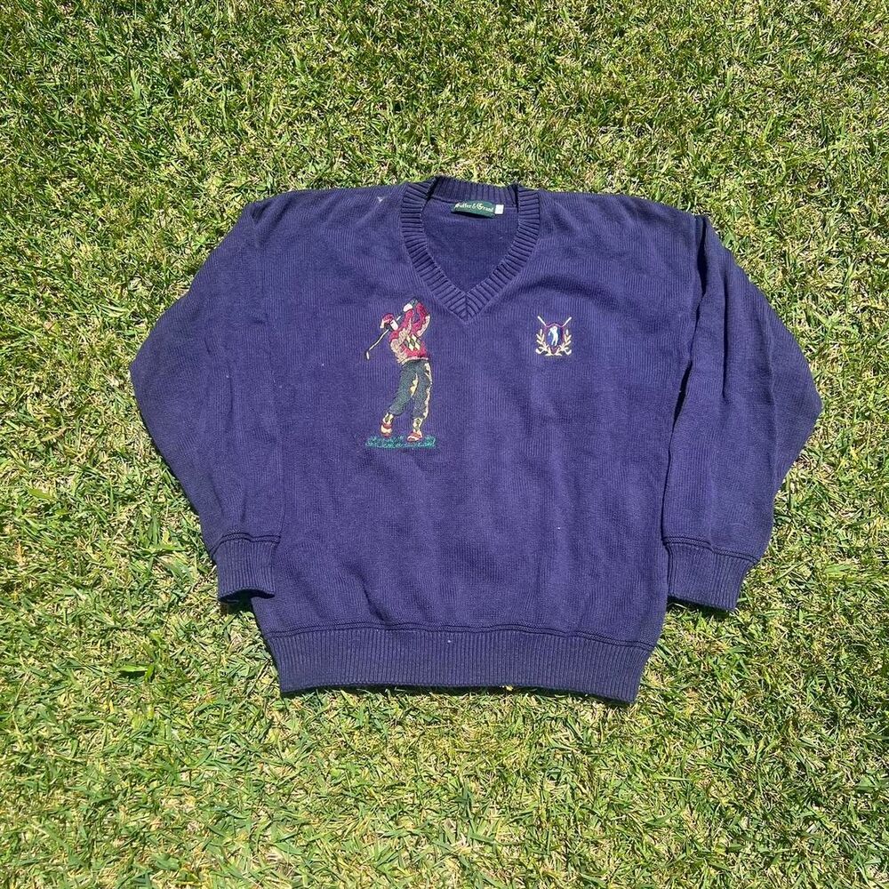 Suffer & Grant y2k Gold v neck preppy Mens size L Large